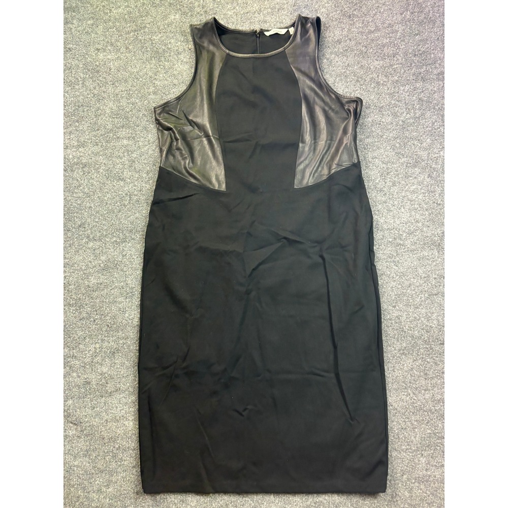 Athleta Faux Leather Panel Sheath Dress Womens XL Black Sleeveless Mixed Media